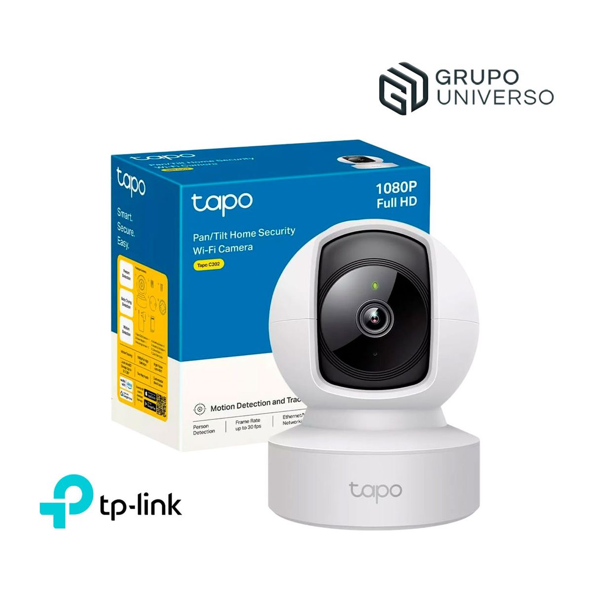TP LINK - Cámara Vigilancia Tapo C202 FHD Comunicación 2 vías 360 Alarma con Luz