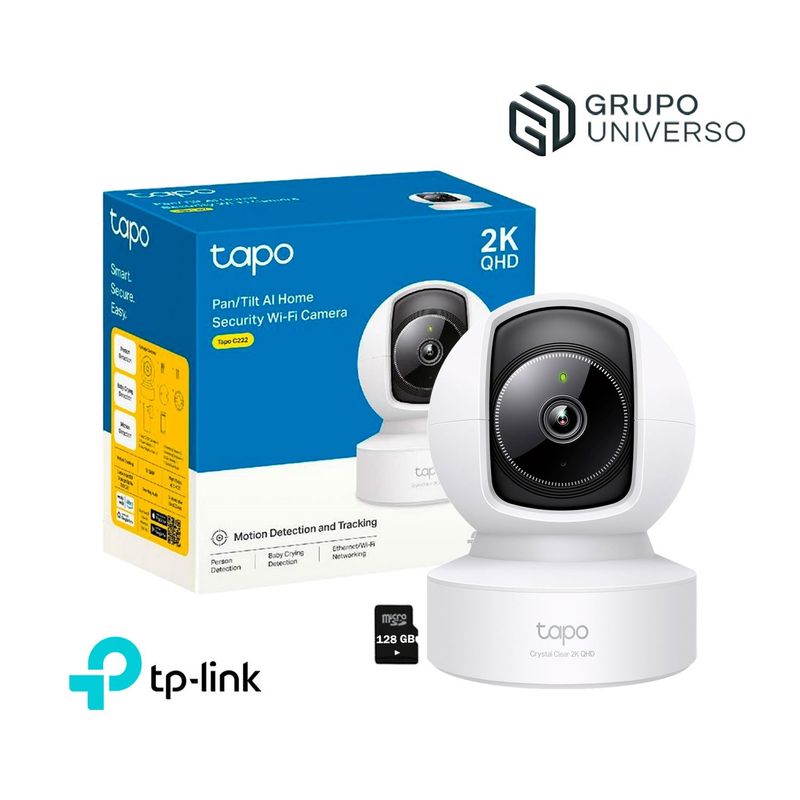 TP LINK - Cámara Vigilancia Tapo C222 2K Comunicación 2vías Detecta llanto+128GB