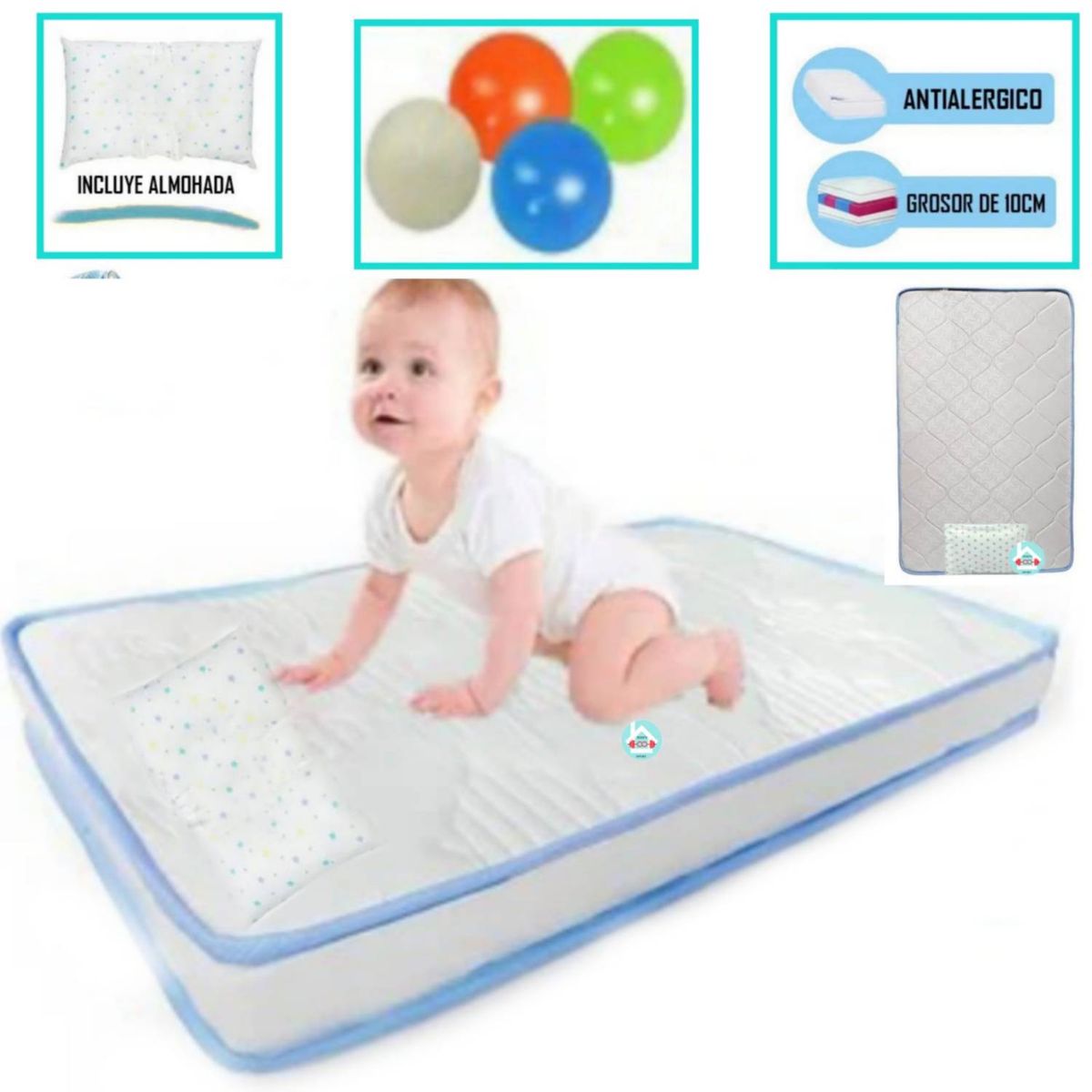 EBABY - Cuna Corral con Cambiador Happy Dream + Colchón para cuna