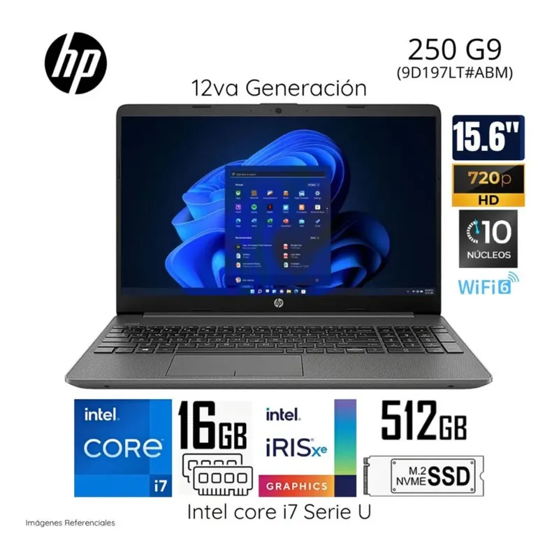 HP - LAPTOP HP CI7-1255U 16GB 512GB SSD 15.6" HD FREEDOS 250 G9 (9D197LT-ABM)