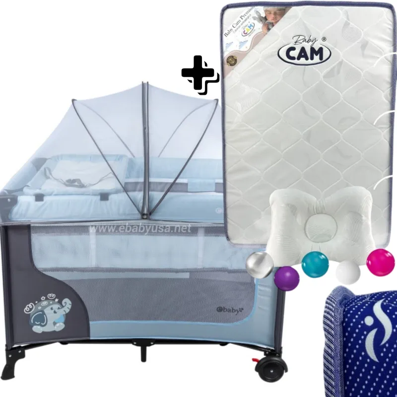 EBABY - Cuna Corral con Cambiador Happy Dream + Colchón para cuna