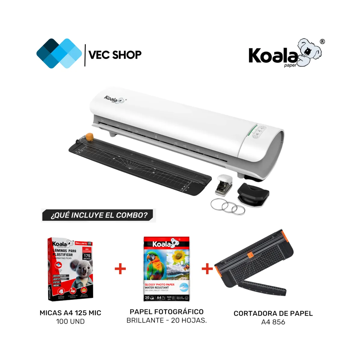 KOALA - Laminadora Enmicadora Plastificadora 6 en 1 A3 + Combo