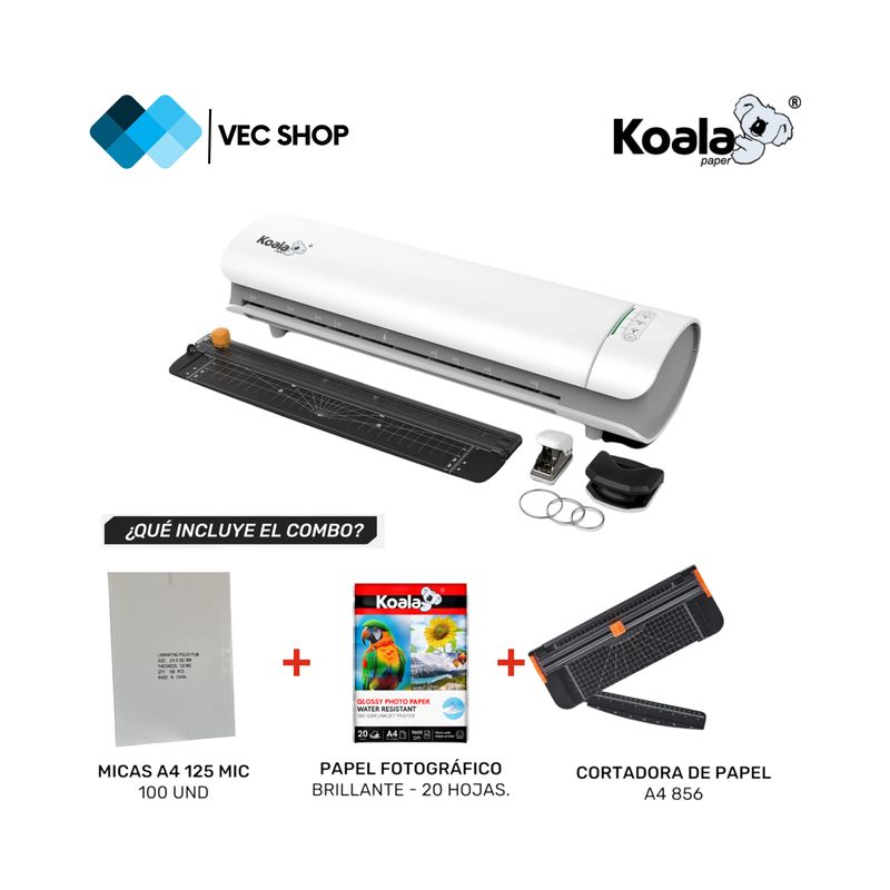 KOALA - Laminadora Enmicadora Plastificadora 6 en 1 A3 + Combo