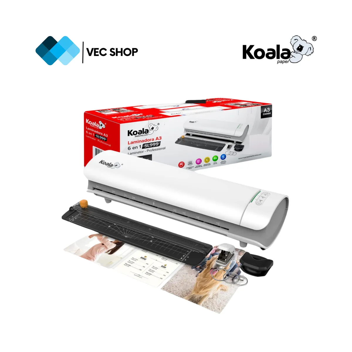 KOALA - Laminadora Enmicadora Plastificadora 6 en 1 A3 + Combo