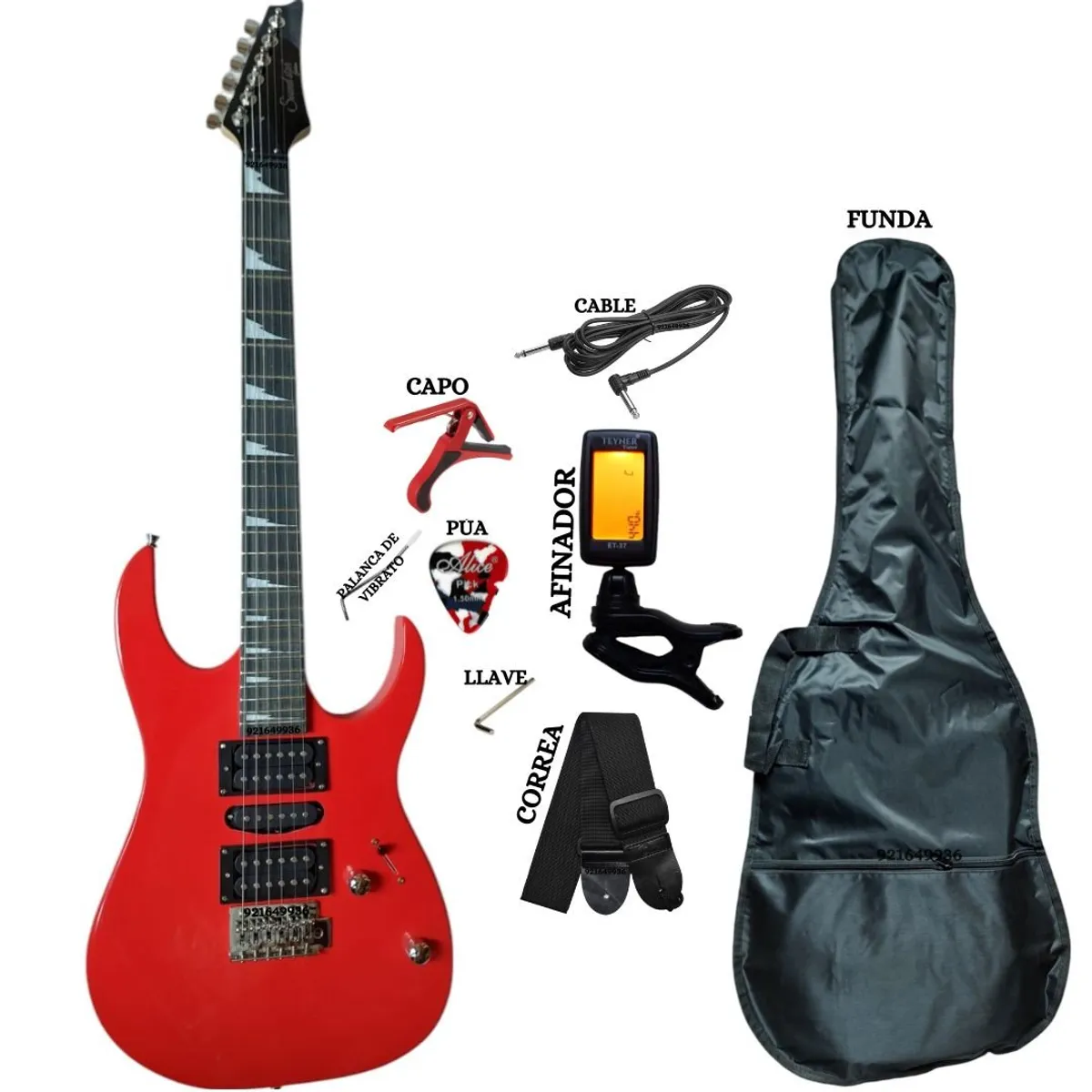 GENERICO - Pack de Guitarra Eléctrica con Afinador Capo Funda