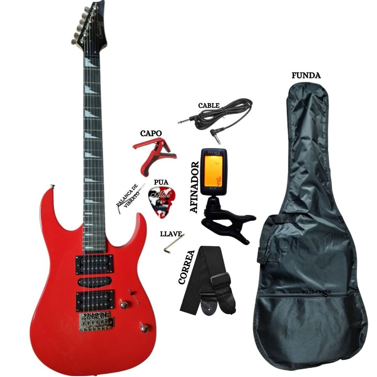 GENERICO - Pack de Guitarra Eléctrica con Afinador Capo Funda