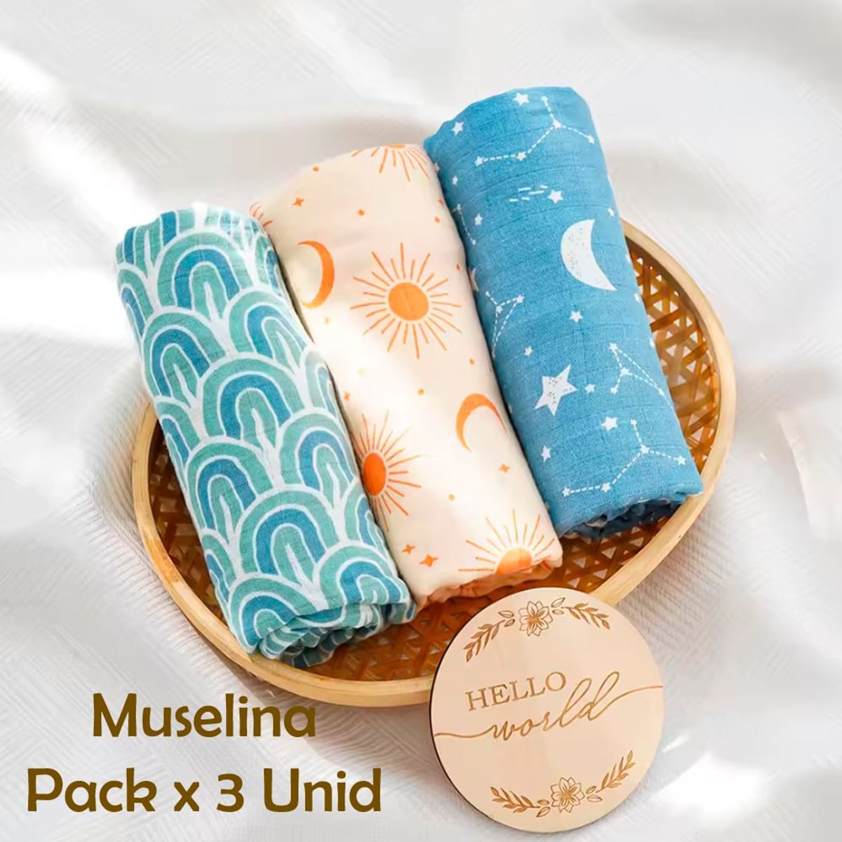 GENERICO - Manta Muselina para Bebé 100% Algodón Pack x 3 Unidades