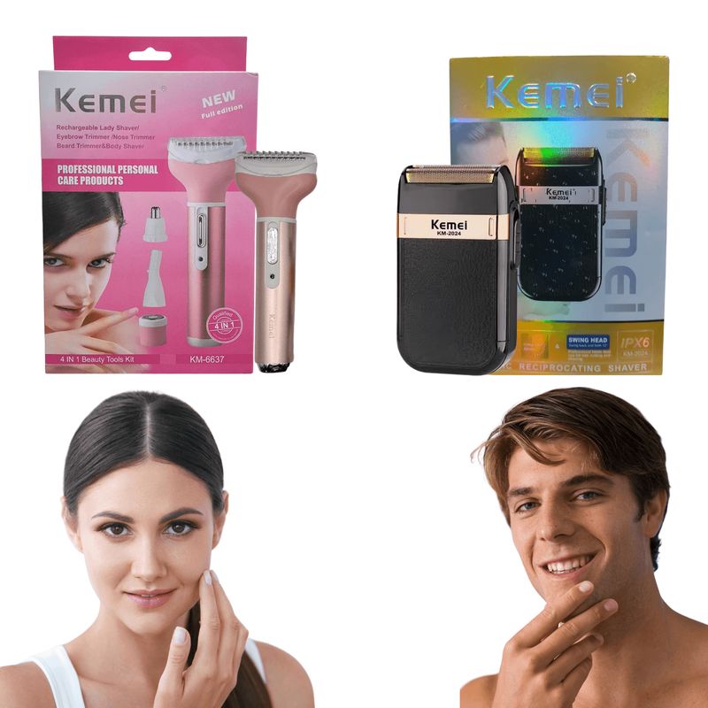 KEMEI - Pack Dúo Depilador para Dama y Afeitador para Caballero