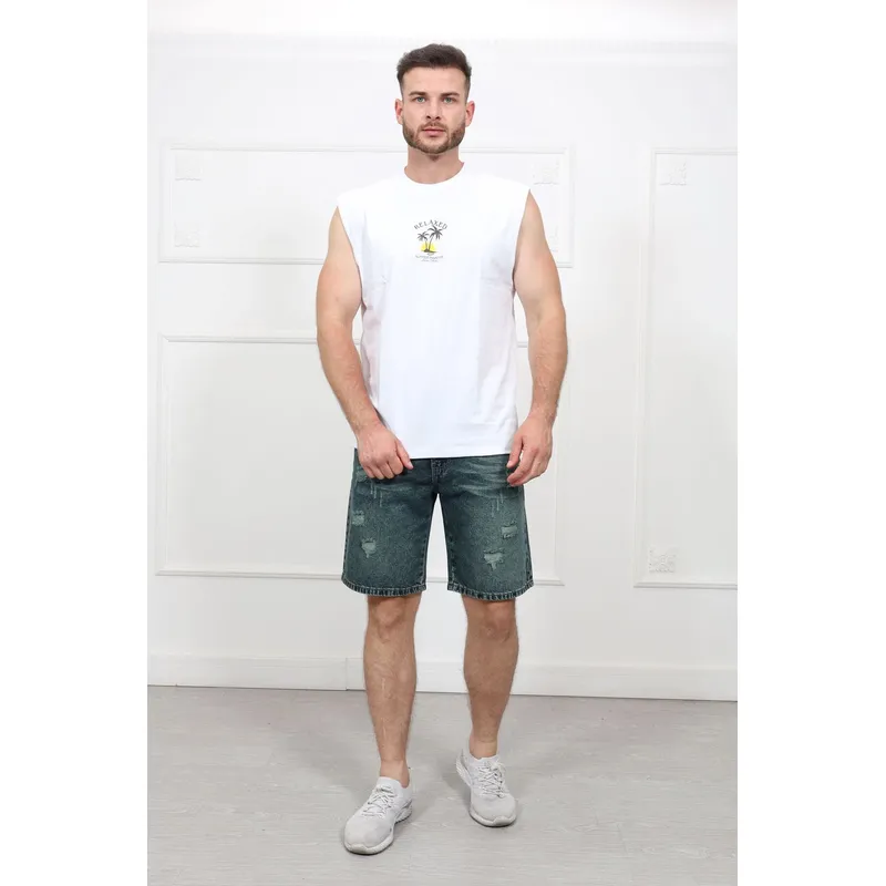 QH - Bermuda de jean rasgado para hombre