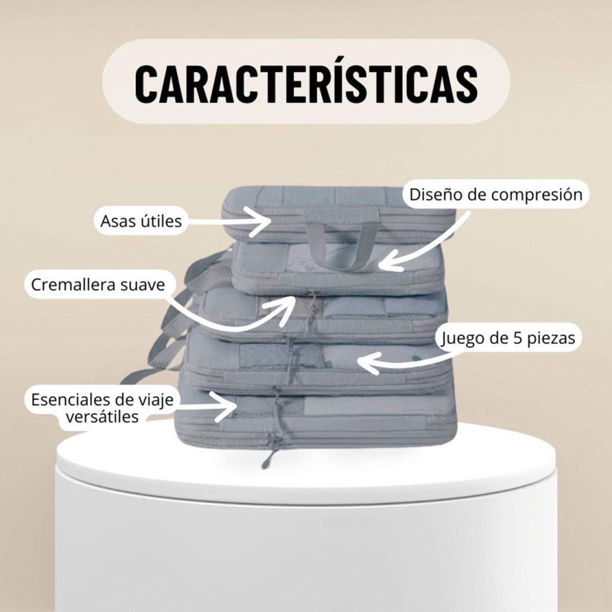 AURELA - Pack de 5 Cubos de embalaje de compresión para maleta