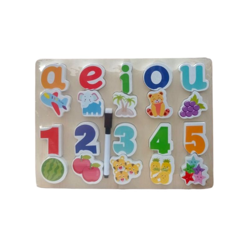 GENERICO - Vocales y Números en Alto Relieve con pizarra  Acrílica