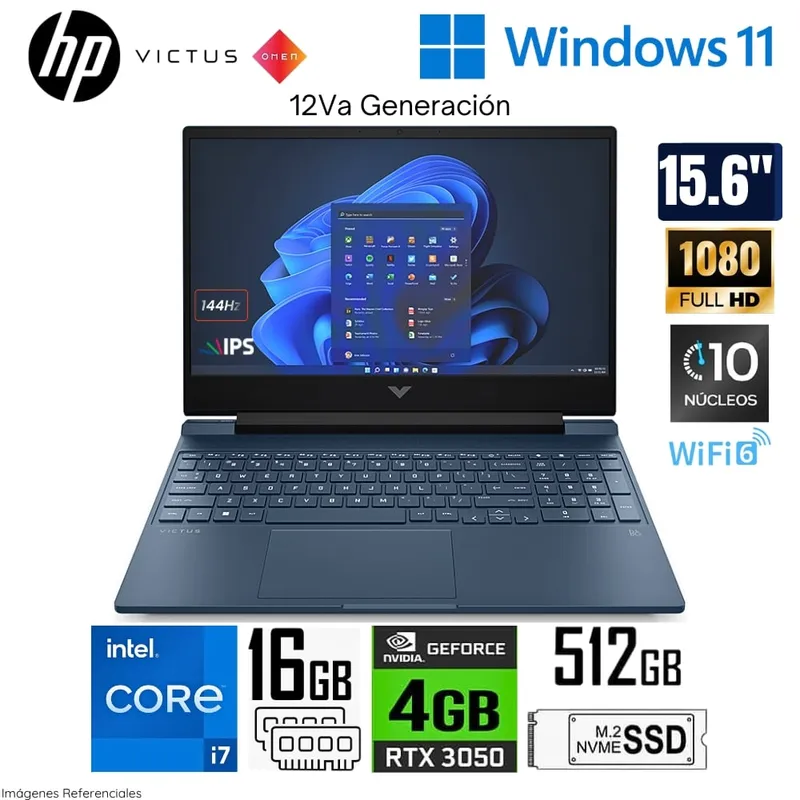 HP - Laptop HP Victus Intel Corei7 12650H 16GB RAM 512GB SSD RTX 3050-4GB 15.6" FHD Win 11 15-FA0007LA