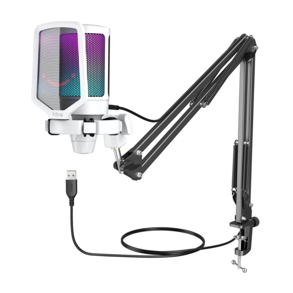 FIFINE - Micrófono Gamer Fifine A6T WHITE Soporte de brazo