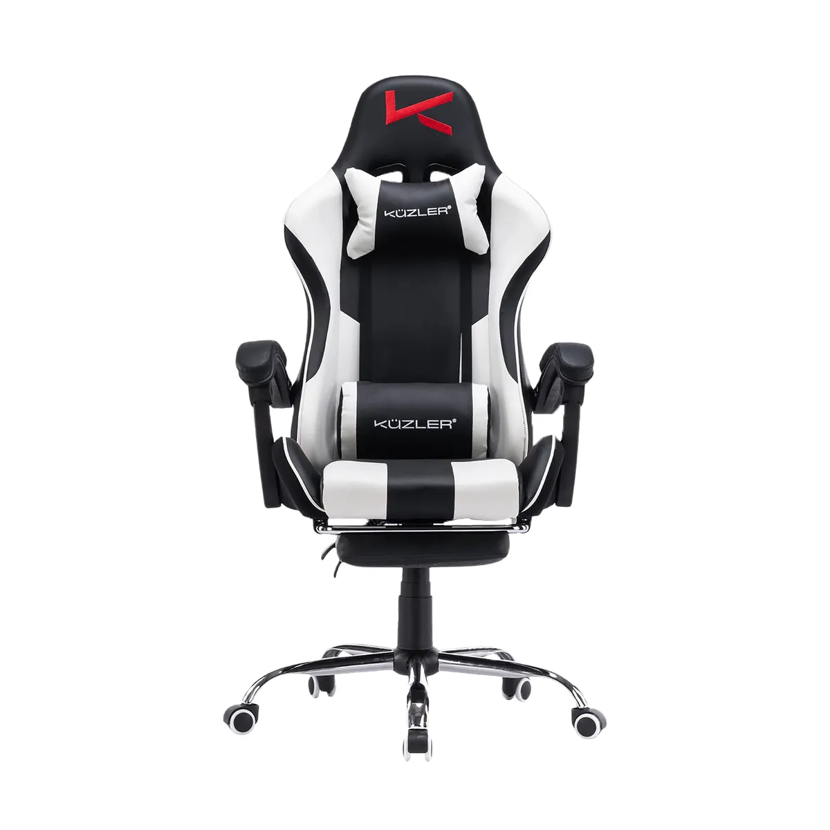 KUZLER - Silla Gamer Kuzler Blanca Masajeador Lumbar Reposapiés y Base Metálica RIK-101B