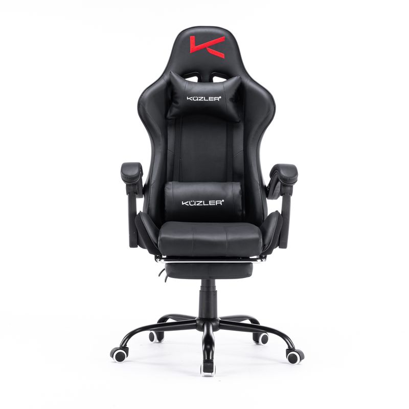 KUZLER - Silla Gamer Kuzler Negra con masajeador lumbar reposapiés y base metálica
