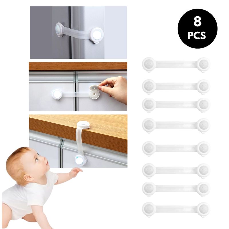 GENERICO - Seguro para cajones Seguridad para Bebes Blanco 8 pcs