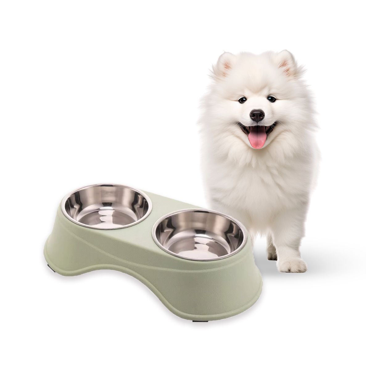 S&T - Comedero Elevado Doble Para Mascotas Acero Inoxidable Verde