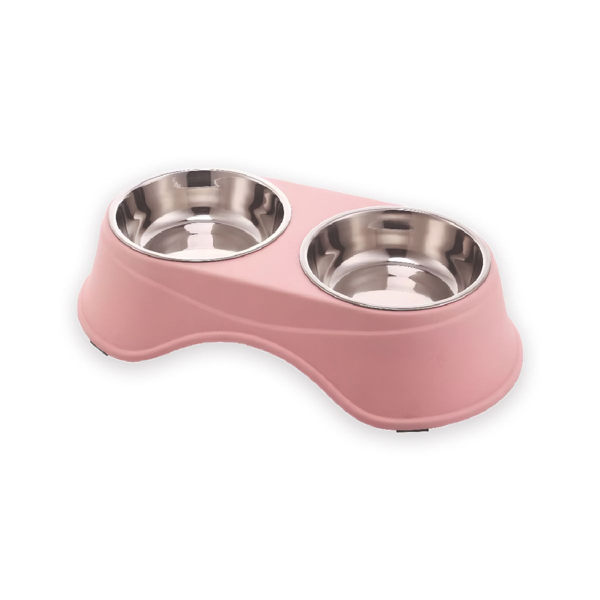 S&T - Comedero Elevado Doble Para Mascotas Acero Inoxidable Rosado