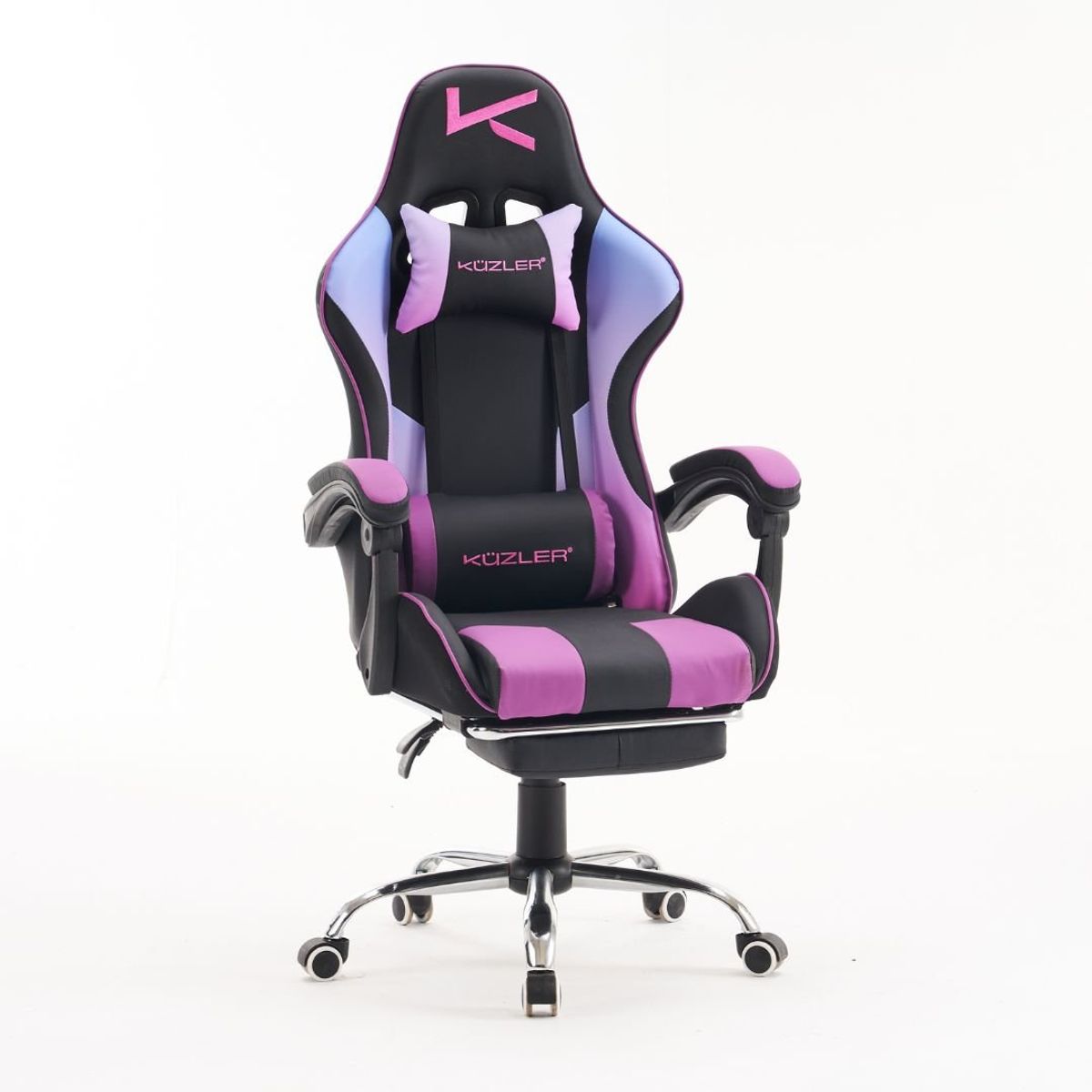 KUZLER - Silla Gamer Kuzler Morada Masajeador Lumbar Reposapiés y Base Metálica RIK-101M