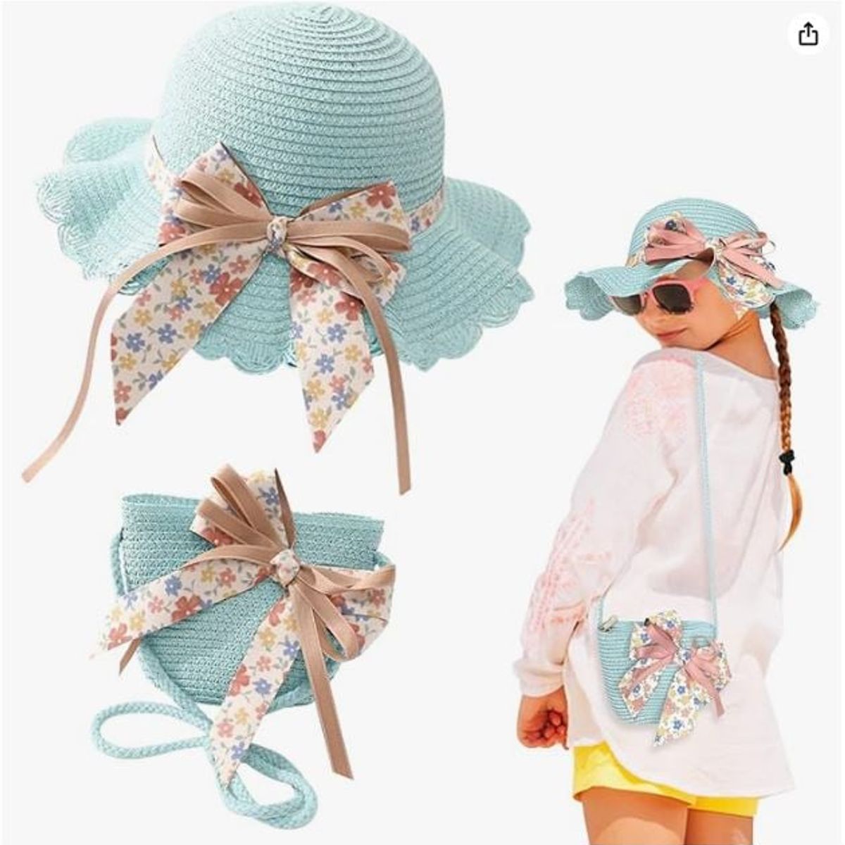 GENERICO - Sombrero De Paja Bolsa con Lazo para Niñas