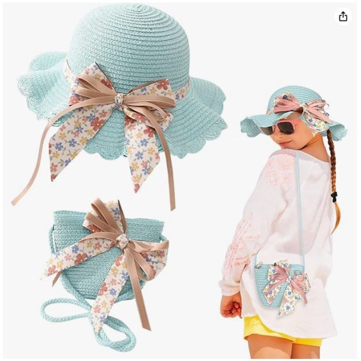 GENERICO - Sombrero De Paja Bolsa con Lazo para Niñas