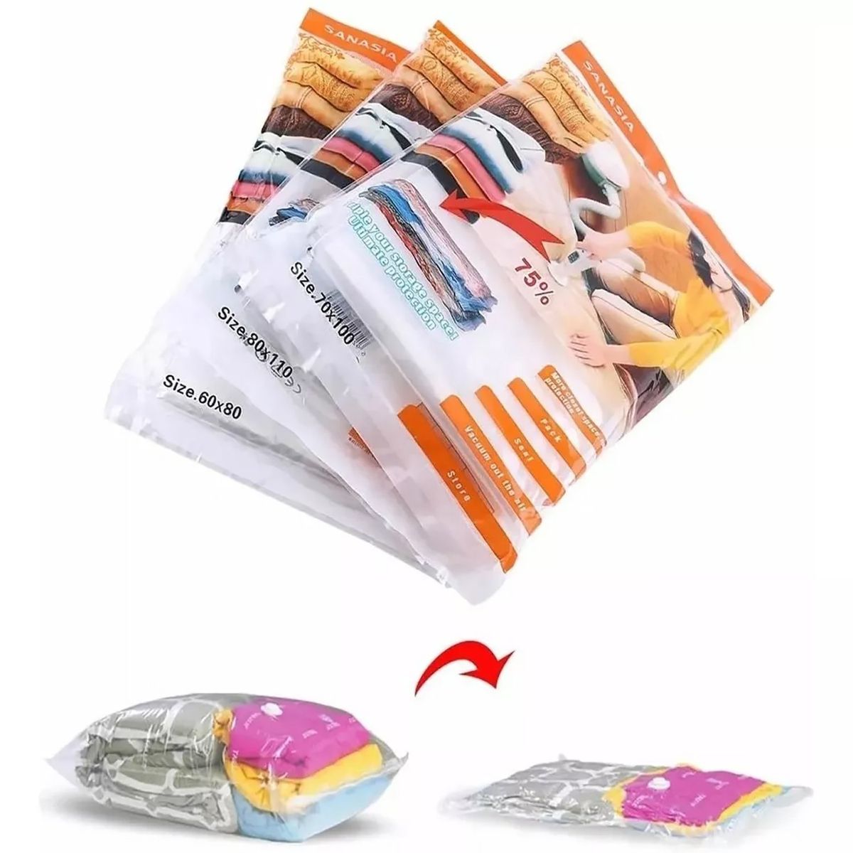 GENERICO - Bolsas para guardar Ropa al Vacio aspirable Pack x 3