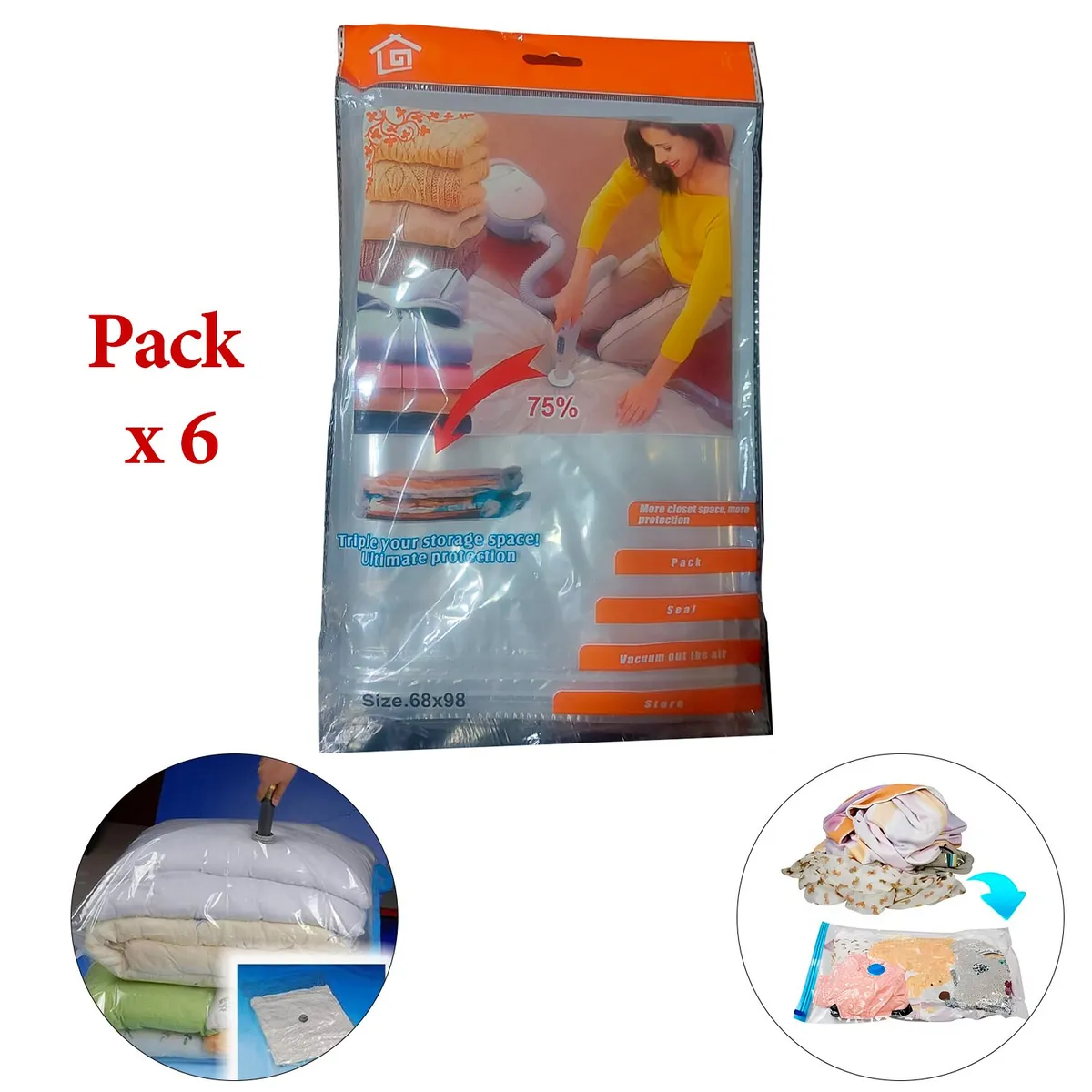 GENERICO - Bolsas para guardar Ropa al Vacio aspirable Pack x 6