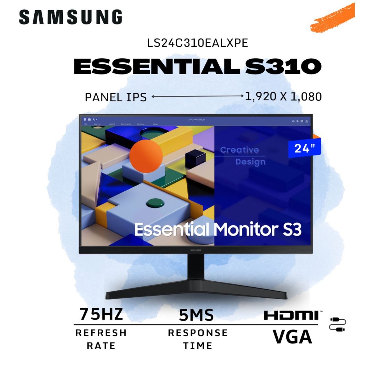 SAMSUNG - MONITOR SAMSUNG LED LS24C310EALXPE IPS  75Hz 5MS HDMI VGA 24