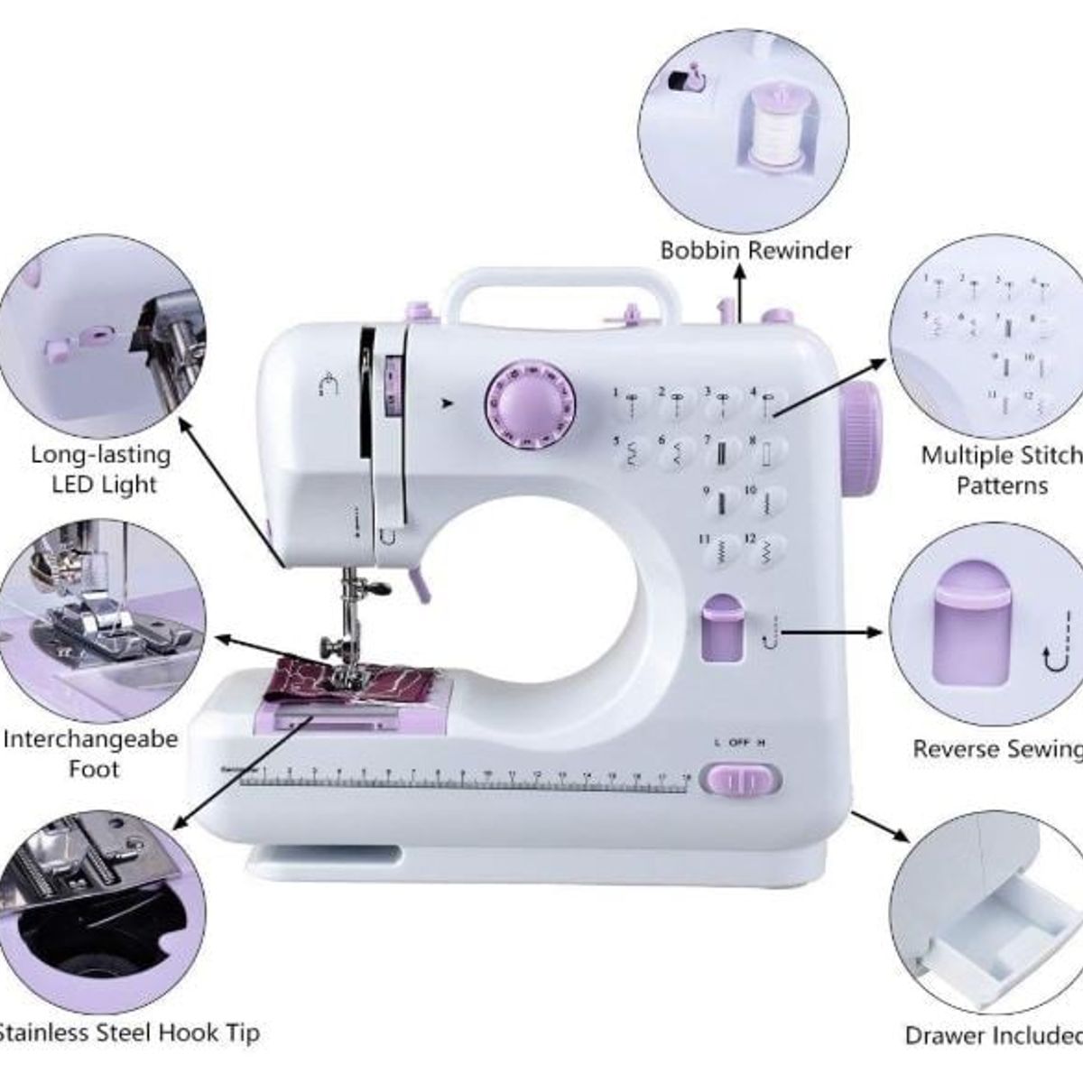 GENERICO - Maquina de coser doméstica portátil de mano con pedal