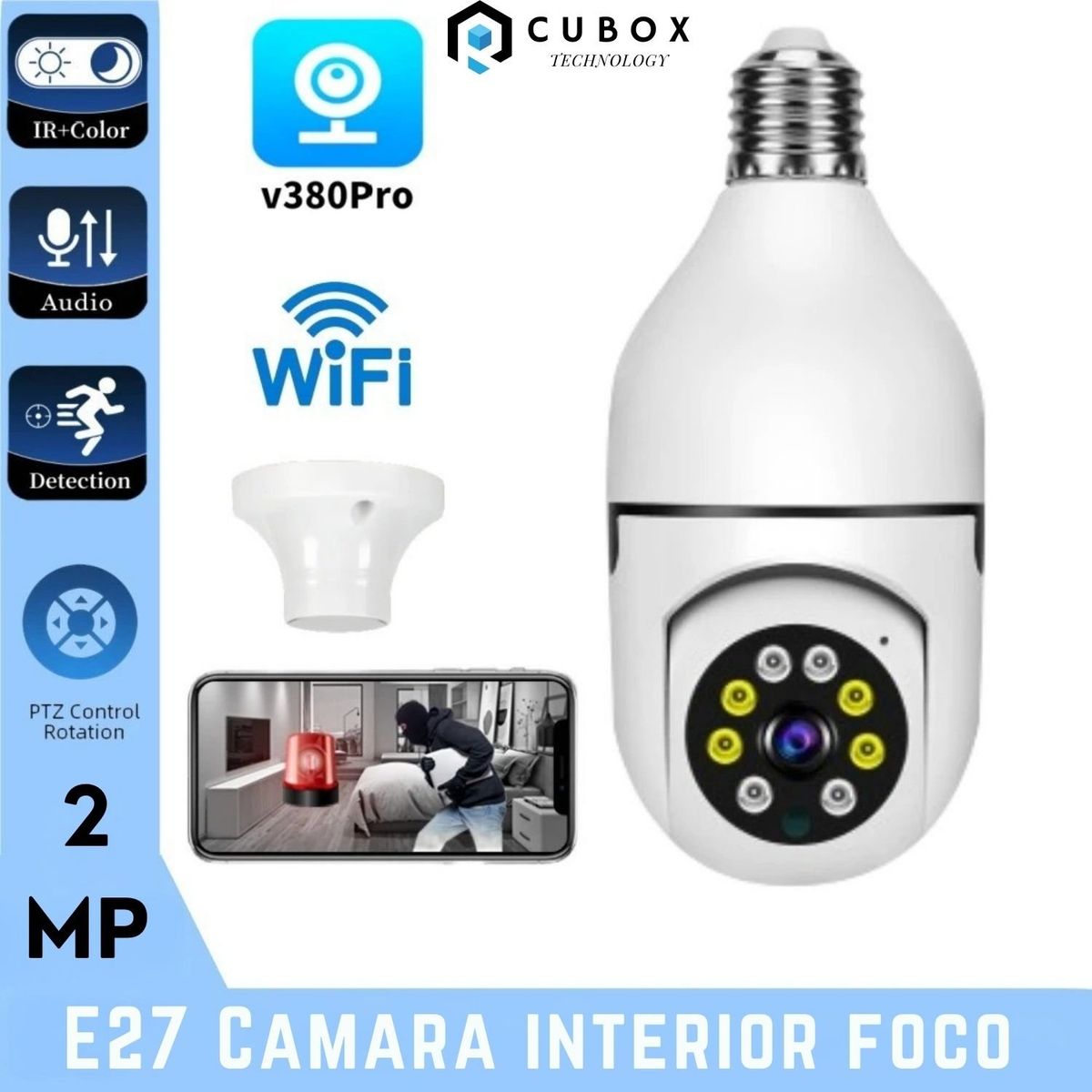OEM - Foco Camara de Seguridad de 360° con Wifi Full HD