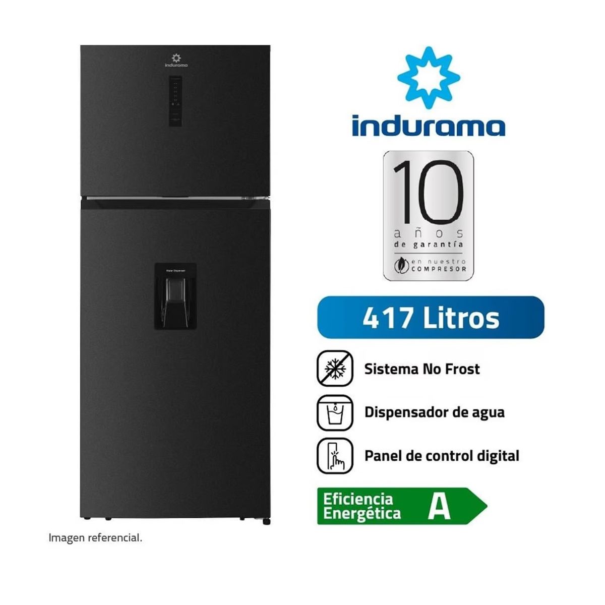 INDURAMA - Refrigeradora Top Freezer Con Dispensador 417L Indurama RI-478DN