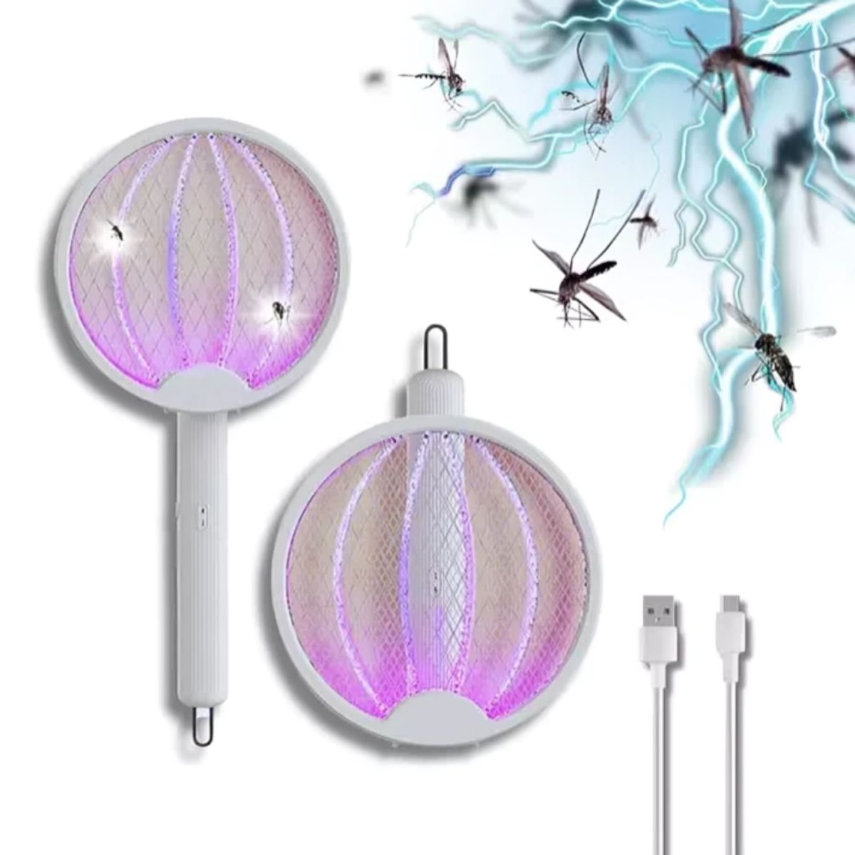 GENERICO - Raqueta eléctrica matamoscas 180º con luz 46 x 23 cm