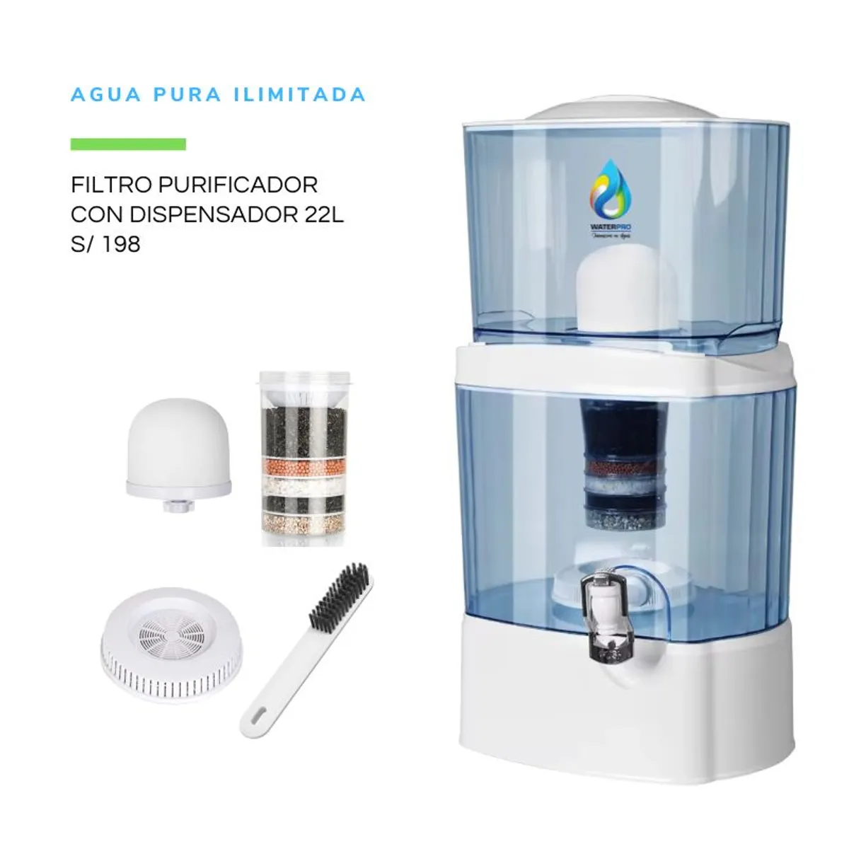 WATERLIFE - Filtro purificador de agua con dispensador 22L WaterPro