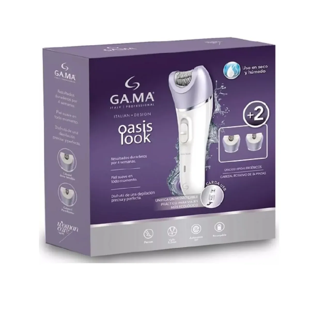GAMA - Depiladora Inalámbrica Gama Resistente Al Agua + 4 Acc Oasis