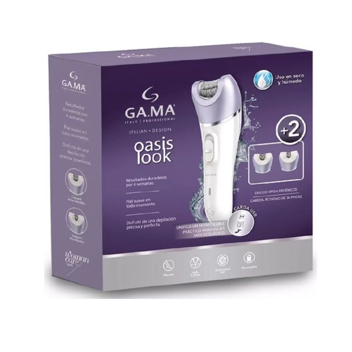 GAMA - Depiladora Inalámbrica Gama Resistente Al Agua + 4 Acc Oasis