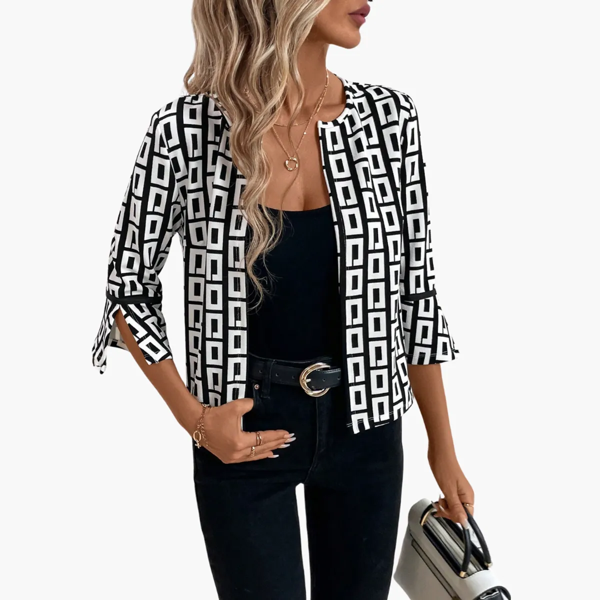 KAST PE - Chaqueta Madeline Cardigan mujer Blanco y negro  - Talla SM