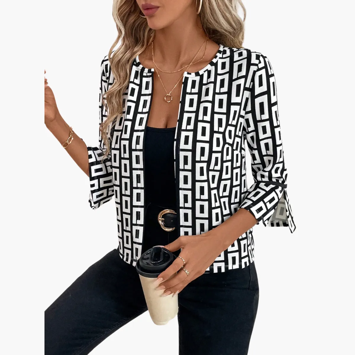KAST PE - Chaqueta Madeline Cardigan mujer Blanco y negro  - Talla SM