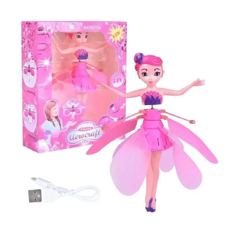 GENERICO - Muñeca Hadas Voladoras muñeca con luz led y sensor - Color Rosado