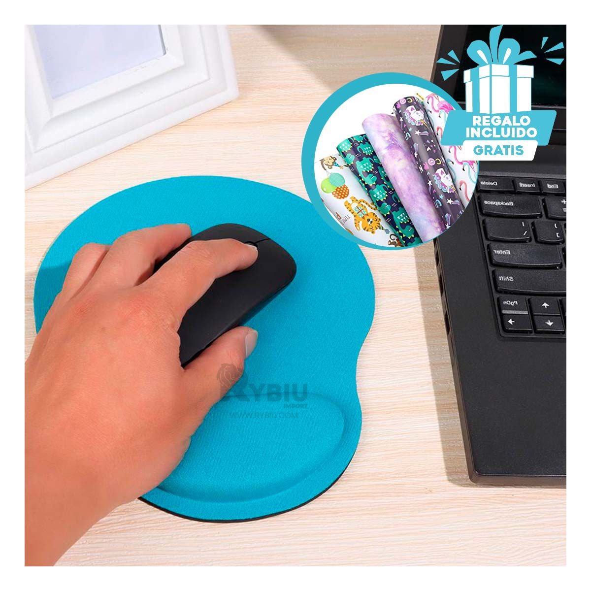 RYBIU IMPORT - Alfombrilla para Soporte Mouse Celeste Y+Post-it Adhesivos