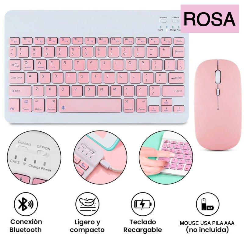 GENERICO - Teclado con Mouse Bluetooth Inalambrico para Pc Tablet Mac iPad Rosa