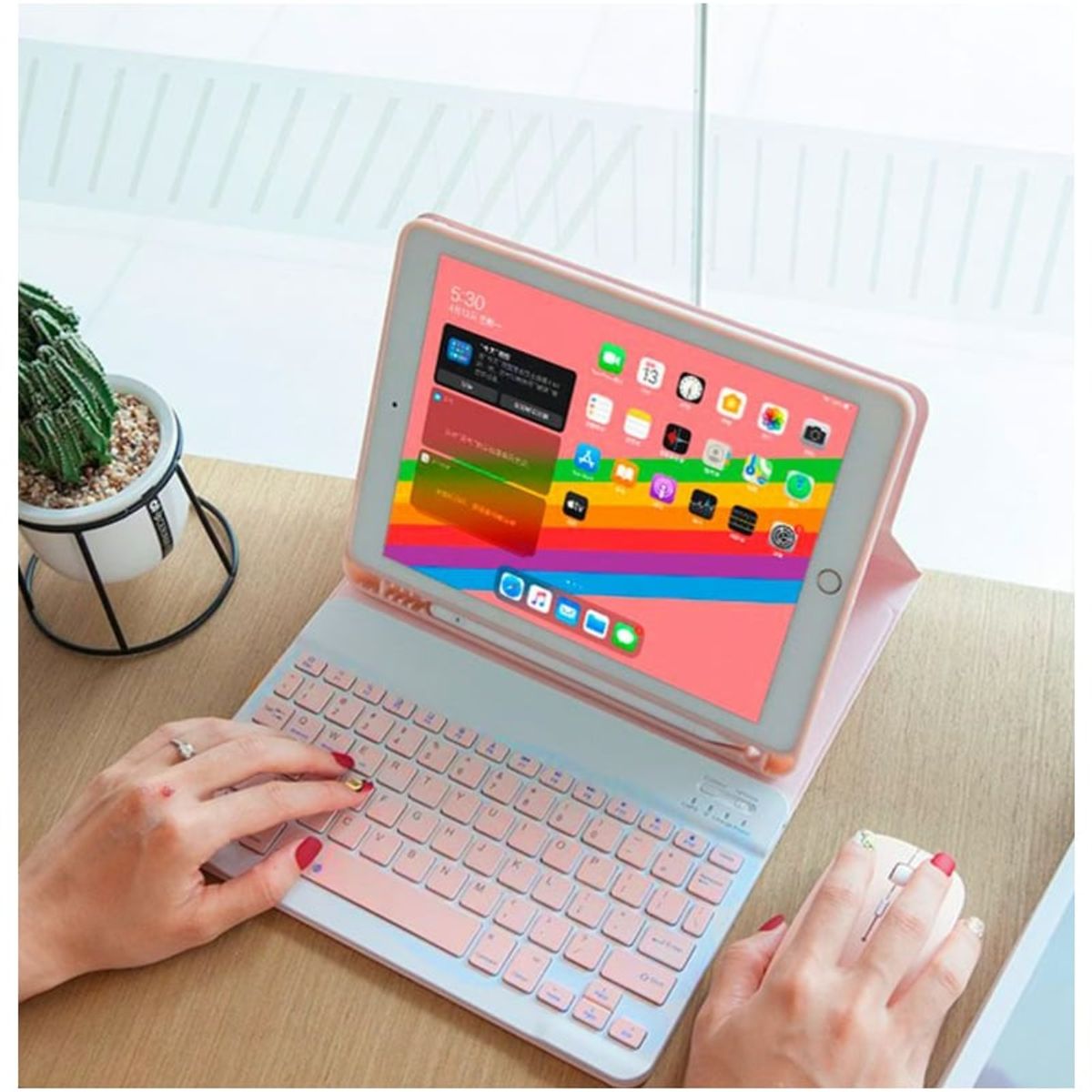 GENERICO - Teclado con Mouse Bluetooth Inalambrico para Pc Tablet Mac iPad Rosa