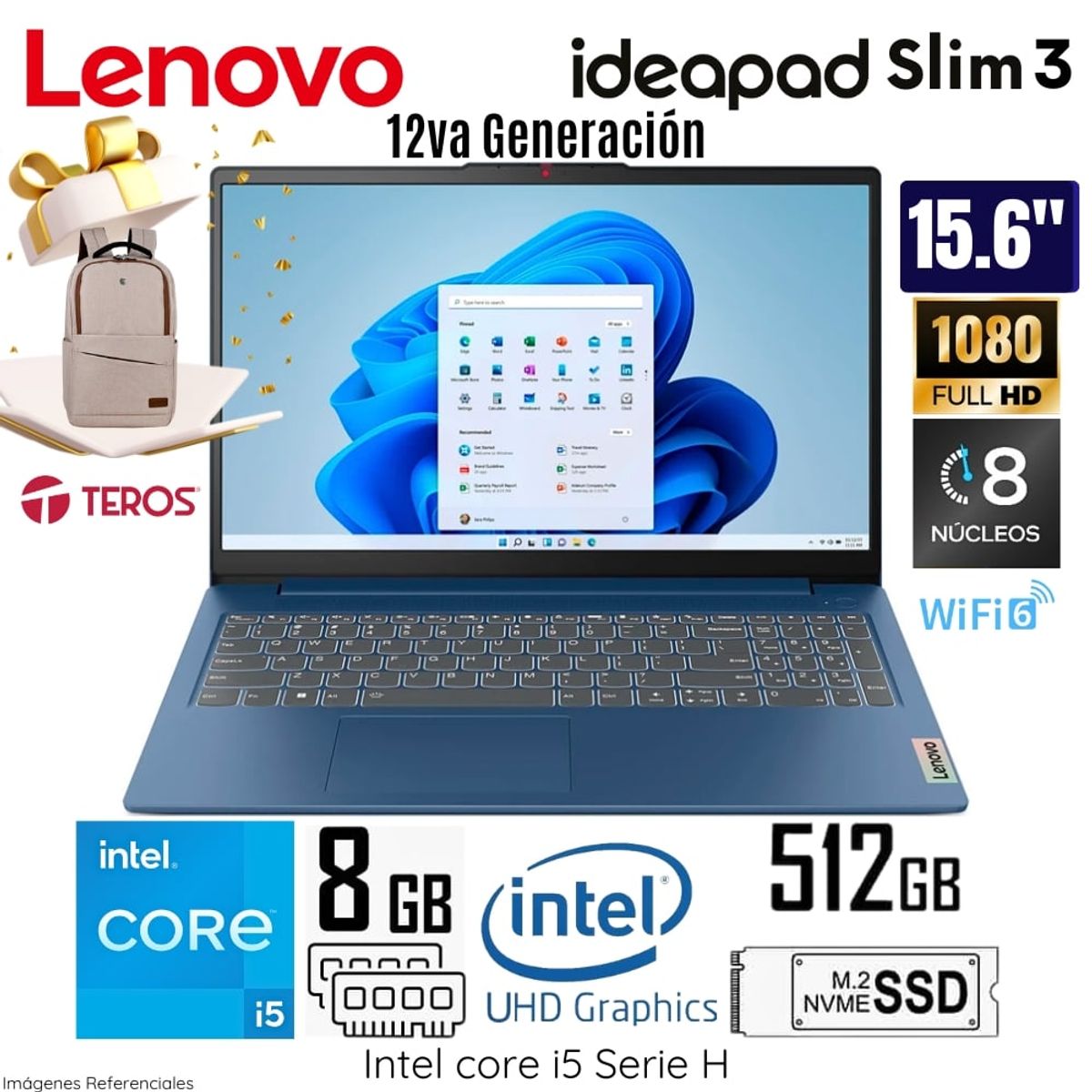 LENOVO - Laptop Lenovo IdeaPad Slim 3 15IAH8 Intel Core i5-12450H 8GB RAM 512GB SSD 83ER001CLM + Regalo