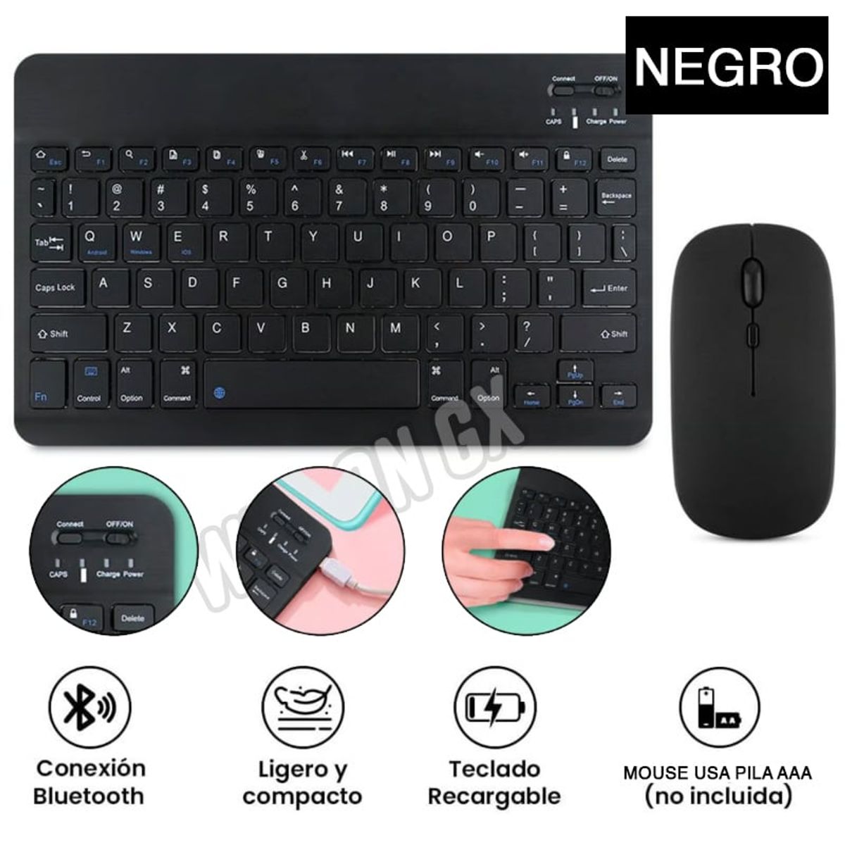 GENERICO - Teclado con Mouse Bluetooth Inalambrico para Pc Tablet Mac iPad Negro