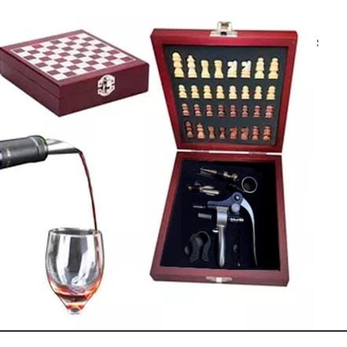 GENERICO - Set vino 6 pzas con tablero y accesorios de ajedrez