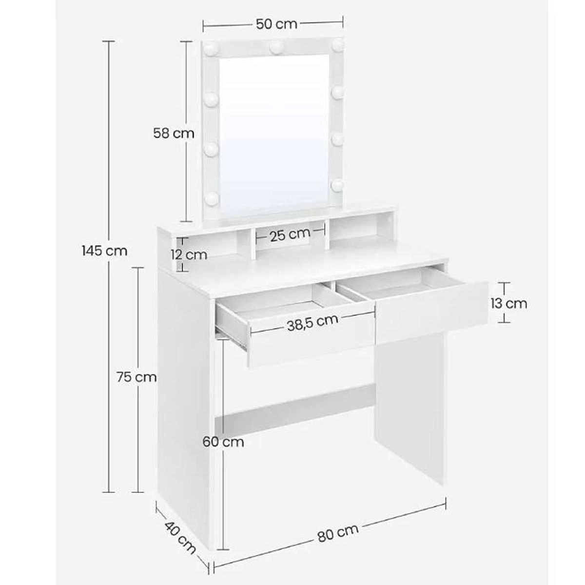 NACION MUEBLES - TOCADOR NACION MUEBLES LUCIA CON LUCES COLOR BLANCO NM