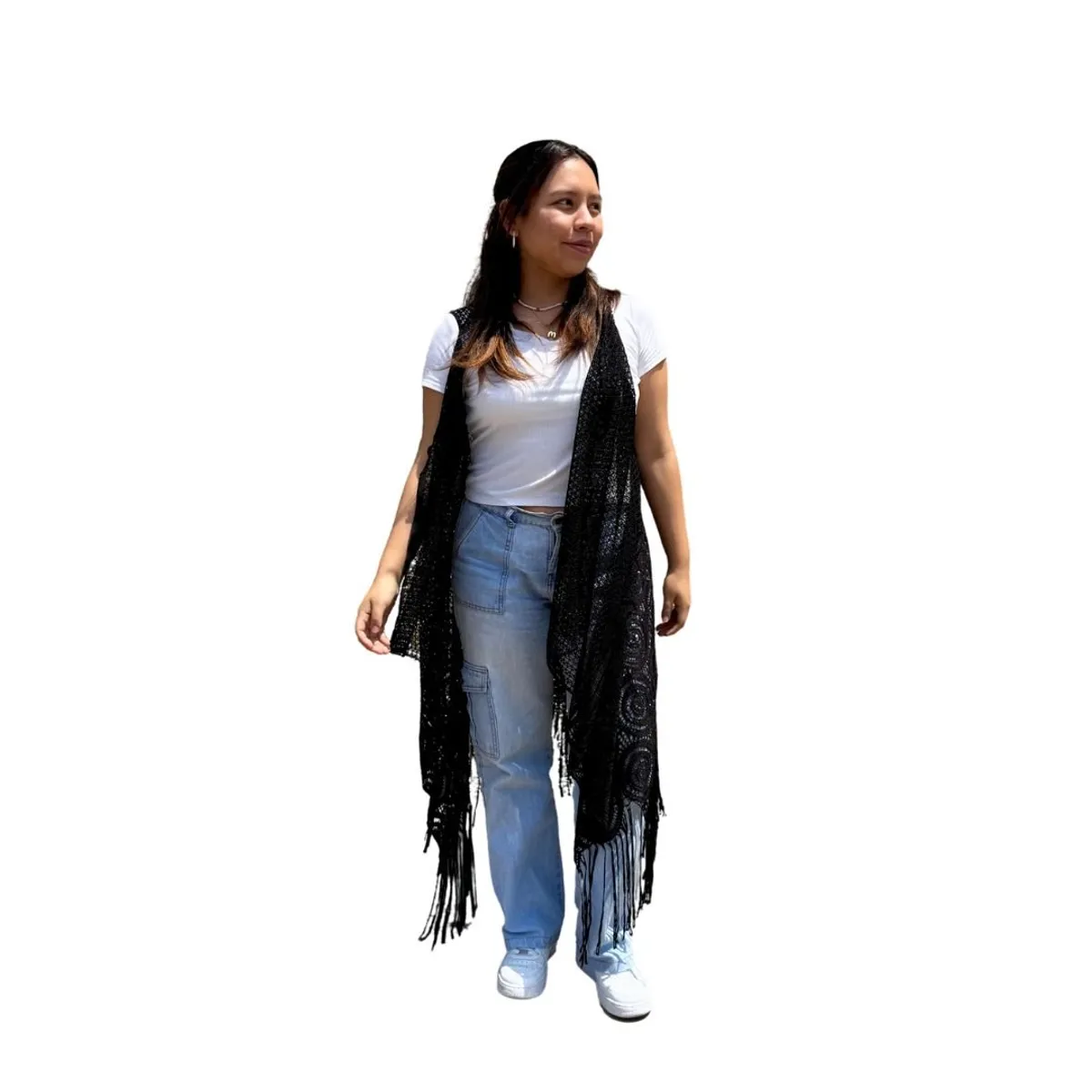 KAST PE - Kimono Chaleco Cardigan Largo de Mujer Zoel Talla L - Negro