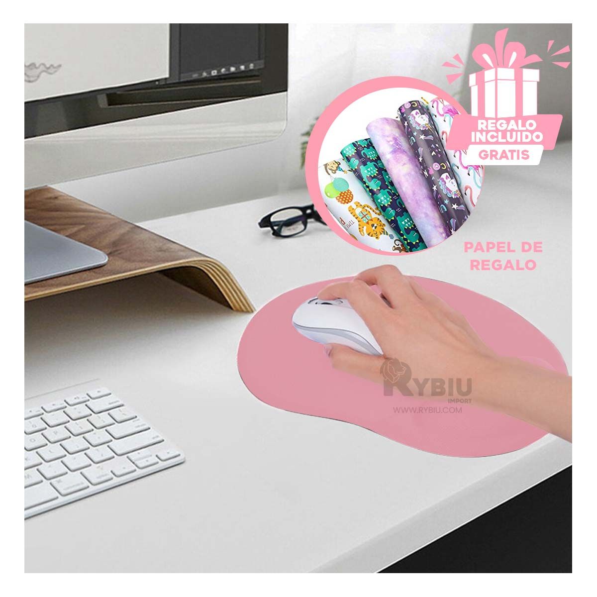 RYBIU IMPORT - Alfombrilla para Soporte de Mouse Rosado Y+Post-it Adhesivos