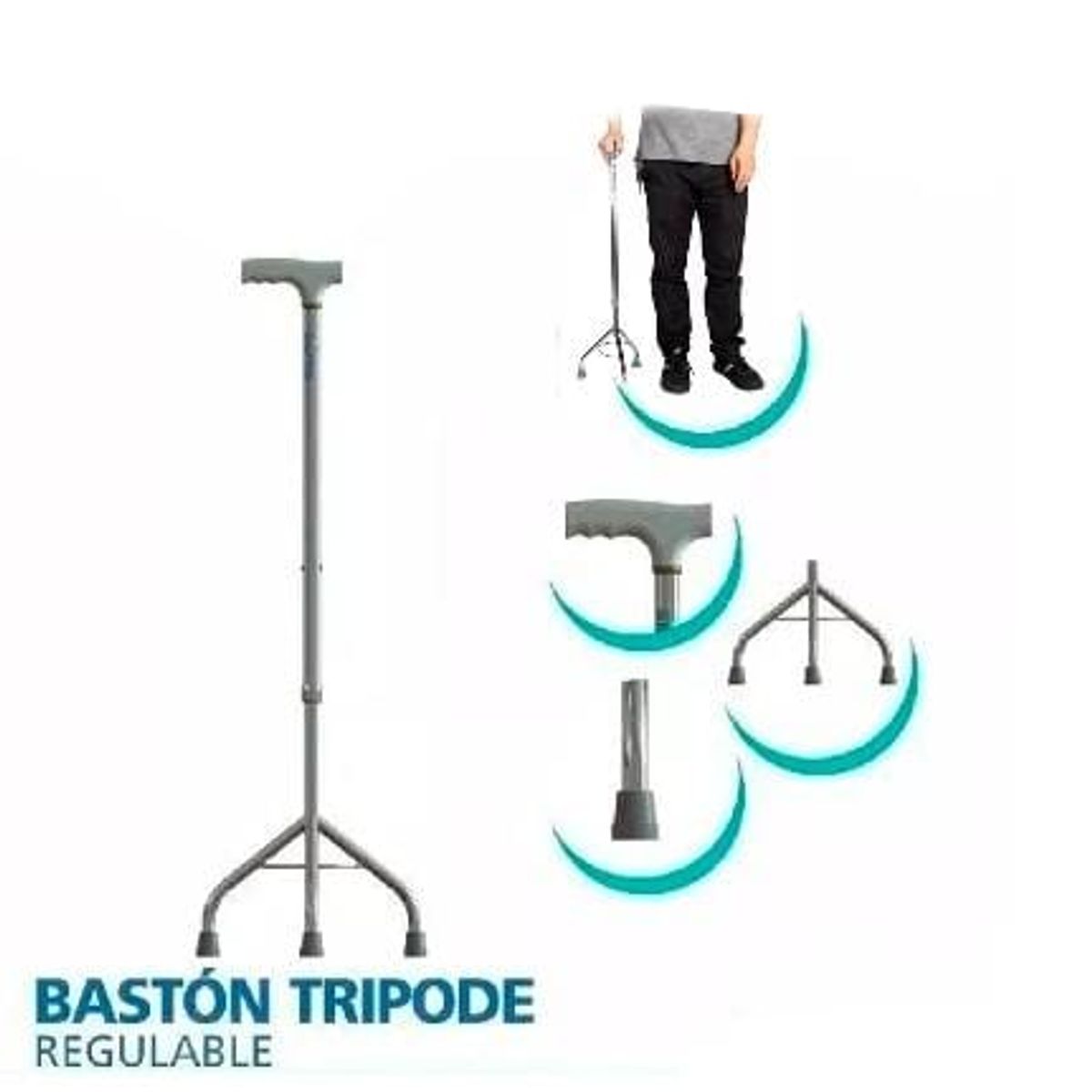 GENERICO - Baston Tripode 3 Apoyos T Patas Araña Base Copa Reforzado