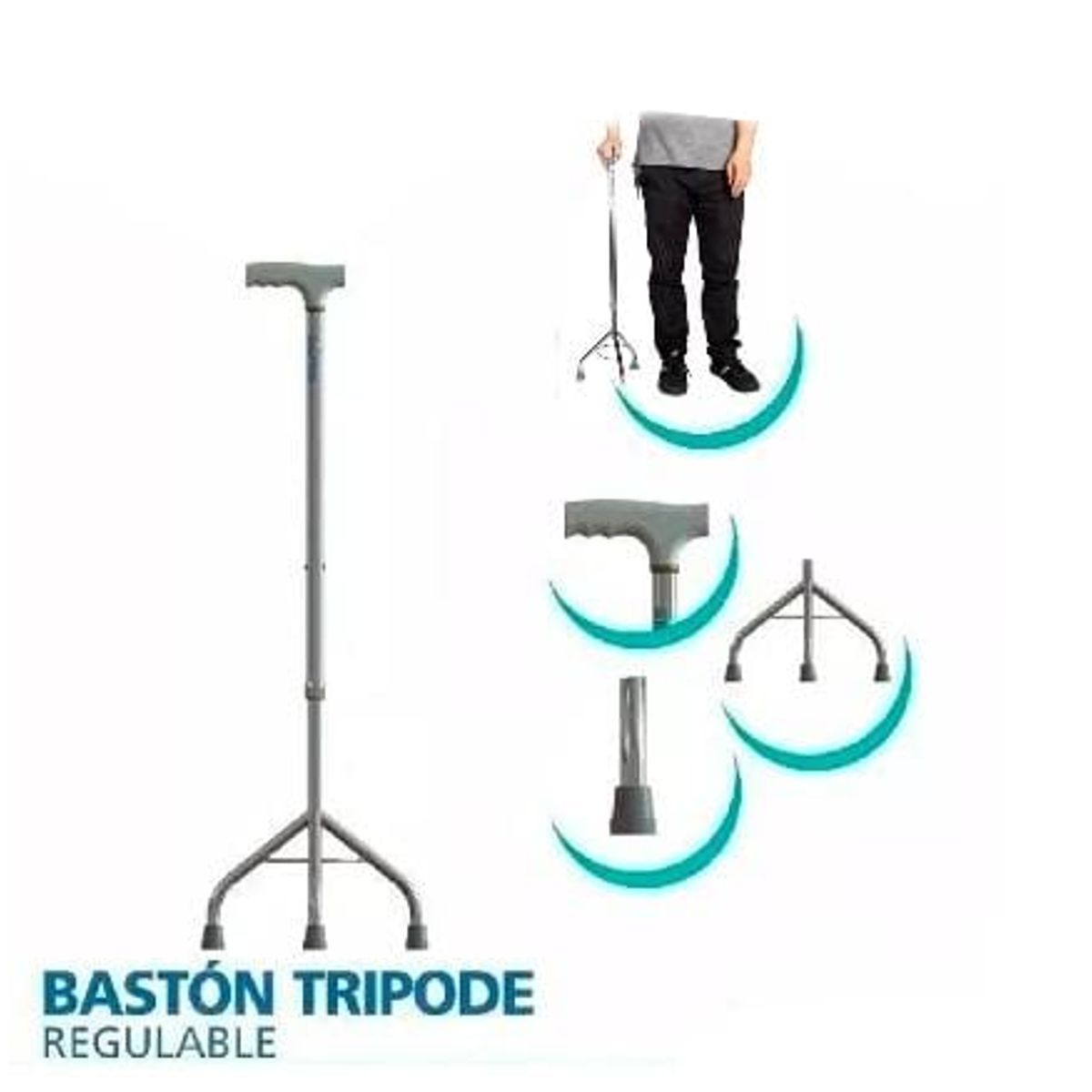 GENERICO - Baston Tripode 3 Apoyos T Patas Araña Base Copa Reforzado