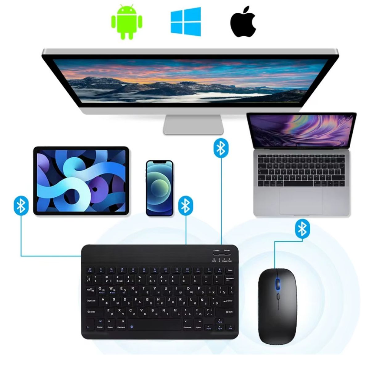 GENERICO - Teclado Mouse Bluetooth Inalambrico Español Recargable Ipad Tablet